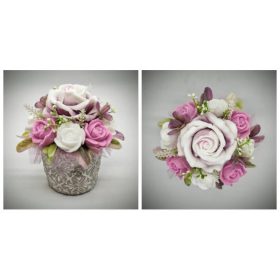   Szappanvirág csokor - mályva rózsacsokor - kis kőkaspóban - 5.