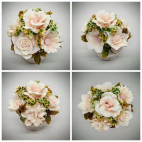   Szappanvirág csokor - barack - szappanvirág csokor - kis fehér kaspóban - 4.