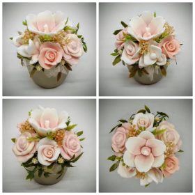   Szappanvirág csokor - barack - szappanvirág csokor - kis arany kaspóban - 5.