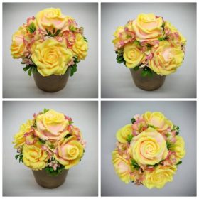   Szappanvirág csokor - Sárga rózsa - szappanvirág csokor - antikolt arany kaspóban - 1.