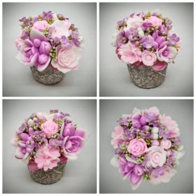   Szappanvirág csokor - Rószaszín-lilás vegyes - szappanvirág csokor - kis kőkaspóban - 3.