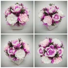   Szappanvirág csokor - Fukszia - fehér - vegyes - szappanvirág csokor - fehér kocka kaspóban - 5.