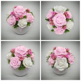   Szappanvirág csokor - Rózsaszín - fehér rózsa szappanvirág csokor - fehér kaspóban - 3.