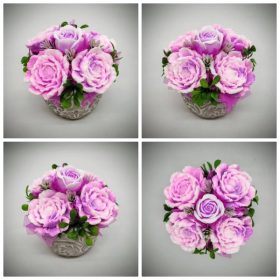   Szappanvirág csokor - Rószaszín-lilás bazsarózsa - szappanvirág csokor - kis kőkaspóban - 2.