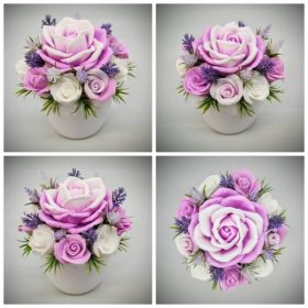   Szappanvirág csokor - halvány fukszia - fehér - szappanvirág csokor - fehér kaspóban