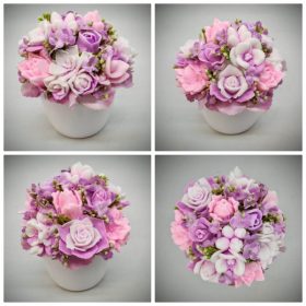   Szappanvirág csokor - halvány fukszia - rózsaszín - szappanvirág csokor - fehér kaspóban