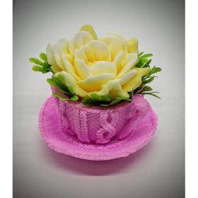  Szappanvirág - Sárga rózsa szappanvirág - szappanból készült pink kis bögrében - 2.