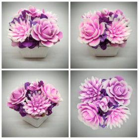   Szappanvirág csokor - Rózsaszín nagy virágos szappanvirág csokor - fehér kocka kaspóban - 2.