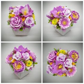   Szappanvirág csokor - tavaszi vegyes - szappanvirág csokor - fehér kocka kaspóban - 7.