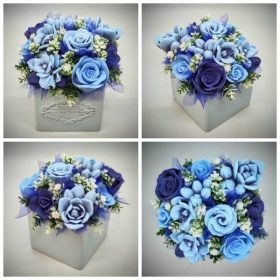   Szappanvirág csokor - Kék szappanvirág csokor - kék kocka kaspóban - 2.