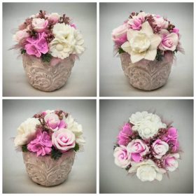   Szappanvirág csokor - Rózsaszín - fehér csokor - kőkaspóban - 2.