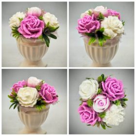   Szappanvirág csokor - Rózsaszín - fehér csokor - kis talpas kaspóban - 1.