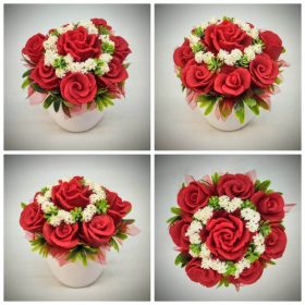   Szappanvirág csokor - piros rózsás - szappanvirág csokor - közepes fehér kaspóban - 2.