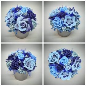   Szappanvirág csokor - Kék szappanvirág csokor - ezüst kaspóban - 1.