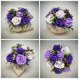   Szappanvirág csokor - Lila szappanvirág csokor - kis gipsz kagyló kaspóban - 1.