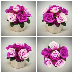   Szappanvirág - mini - Fukszia szappanvirág csokor- mini fehér gipsz kaspóban - 2.