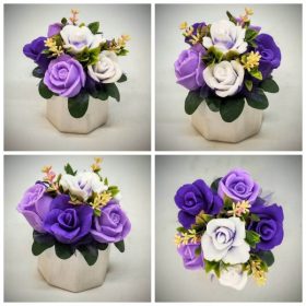   Szappanvirág - mini - Lila szappanvirág csokor- mini fehér gipsz kaspóban - 3.