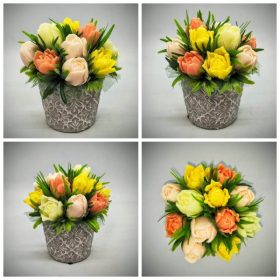   Szappanvirág - Barack - vegyes - tulipán - szappanvirág csokor- kő kaspóban - 4.