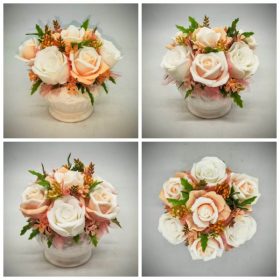   Szappanvirág - Barack-fehér  rózsa szappanvirág csokor- fehér kis kaspóban - 1.