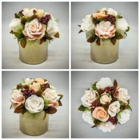   Szappanvirág - Barack - szappanvirág csokor- arany kaspóban - 3.