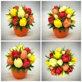   Szappanvirág - Vegyes tulipán szappanvirág csokor - közepes narancs kaspóban - 1.