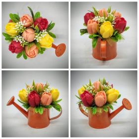   Szappanvirág csokor - Tulipán szappanvirág csokor - narancssárga locsolókannában - 1.