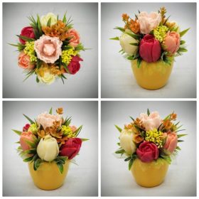   Szappanvirág csokor - Tulipán szappanvirág csokor - sárga kis kaspóban - 2.