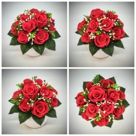   Szappanvirág csokor - piros rózsás - szappanvirág csokor - közepes fehér kaspóban - 5.