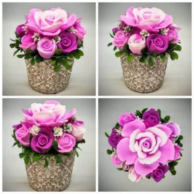   Szappanvirág csokor - Rózsaszín - fehér csokor - kőkaspóban - 3.