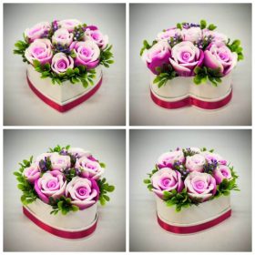   Szappanvirág - Fukszia szappanvirág csokor- fehér szív dobozban - 2.