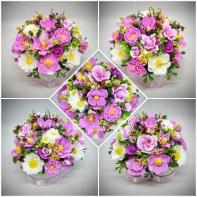   Szappanvirág csokor - tavaszi szappanvirág csokor - fehér szív dobozban