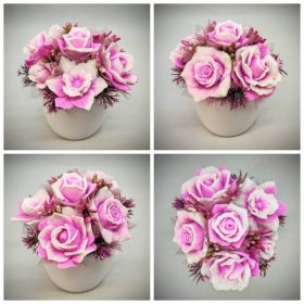   Szappanvirág csokor - Rózsaszín - fehér csokor - fehér kaspóban - 4.