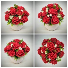   Szappanvirág csokor - piros rózsás - szappanvirág csokor - nagy fehér kaspóban - 6.