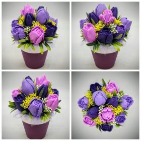   Szappanvirág csokor - Lila-rózsaszín vegyes színű tulipán szappanvirágcsokor - kis fukszia kaspóban - 4.