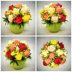   Szappanvirág - Vegyes tulipán szappanvirág csokor - közepes zöld kaspóban - 2.