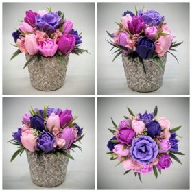   Szappanvirág csokor - Lila-rózsaszín vegyes színű tulipán szappanvirágcsokor - kőkaspóban - 8.