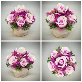   Szappanvirág csokor - Fukszia szappanvirág csokor - kis fehér kaspóban - 4.