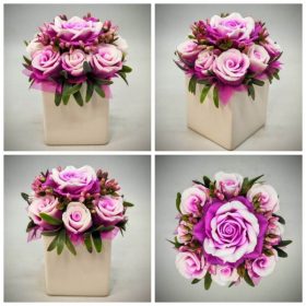   Szappanvirág - Fukszia szappanvirág csokor- fehér kocka kaspóban - 1.