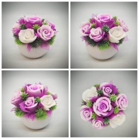   Szappanvirág csokor - fukszia rózsa szappanvirág csokor - fehér kaspóban - 1.