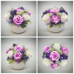   Szappanvirág csokor - fukszia rózsa szappanvirág csokor - fehér kaspóban - 2.