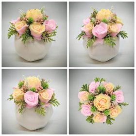   Szappanvirág csokor - sárga-rózsaszín szappanvirág csokor - fehér kaspóban - 3.