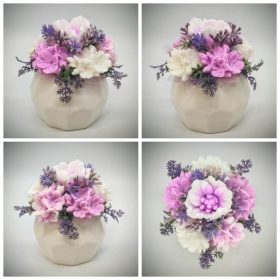   Szappanvirág csokor - rózsaszín-fehér szappanvirág csokor - fehér kaspóban - 4.