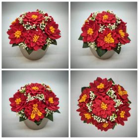   Szappanvirág csokor - Piros mikulás virággal - pezsgő kaspóban