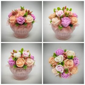   Szappanvirág csokor - Barack-rózsaszín szappanvirág csokor - rózsaszín kaspóban - 2.