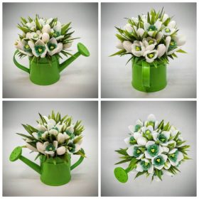   Szappanvirág - Hóvirág szappanvirág csokor - zöld kis locsoló kannában - 3.