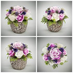   Szappanvirág csokor - fukszia-fehér szappanvirág csokor - kőkaspóban - 1.