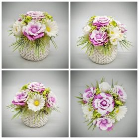   Szappanvirág csokor - Tavaszi vegyes - szappanvirág csokor - fehér-arany kaspóban - 3.