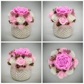   Szappanvirág csokor - Rózsaszín - fehér szappanvirág csokor - fehér-arany kaspóban - 2.