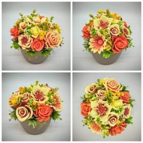   Szappanvirág csokor - Piros - sárga - narancs szappanvirág csokor - pezsgő kaspóban - 5.