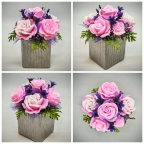   Szappanvirág csokor - Rózsaszín szappanvirág csokor - ezüst kocka kaspóban - 2.